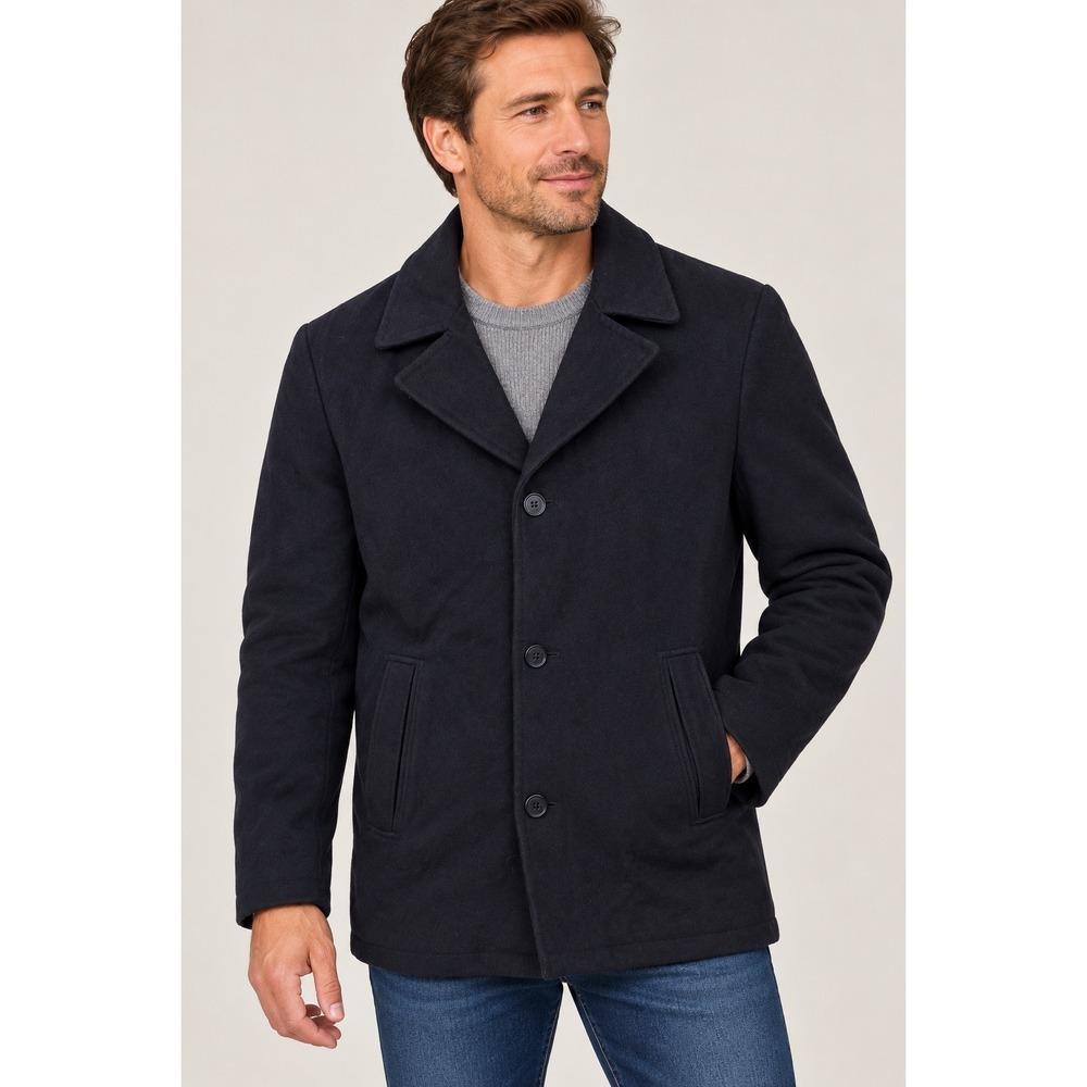 London Fog Men's Wool Peacoat Medium Black Regular Plaid Lined Coat